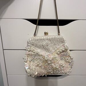 Vintage Elegant White Beaded Handbag